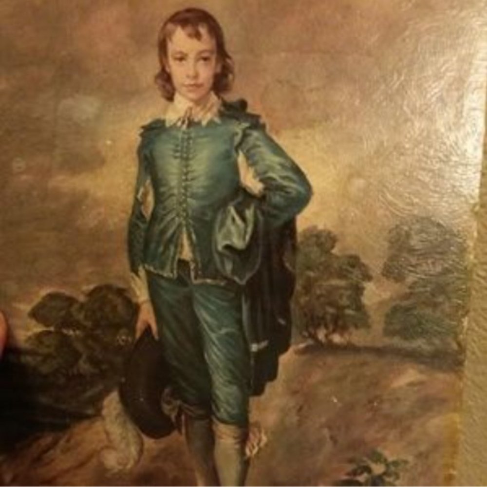 Vintage oil painting blue boy